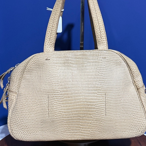 Yves Saint Laurent Beige Lizard Embossed Leather Obi Satchel Bag - Picture 4 of 15